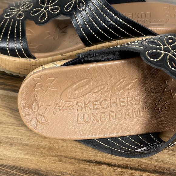 Skechers Beverlee Garden Picnic Womens Size 7 Shoes Black Luxe Foam Slide Sandal - Picture 11 of 13